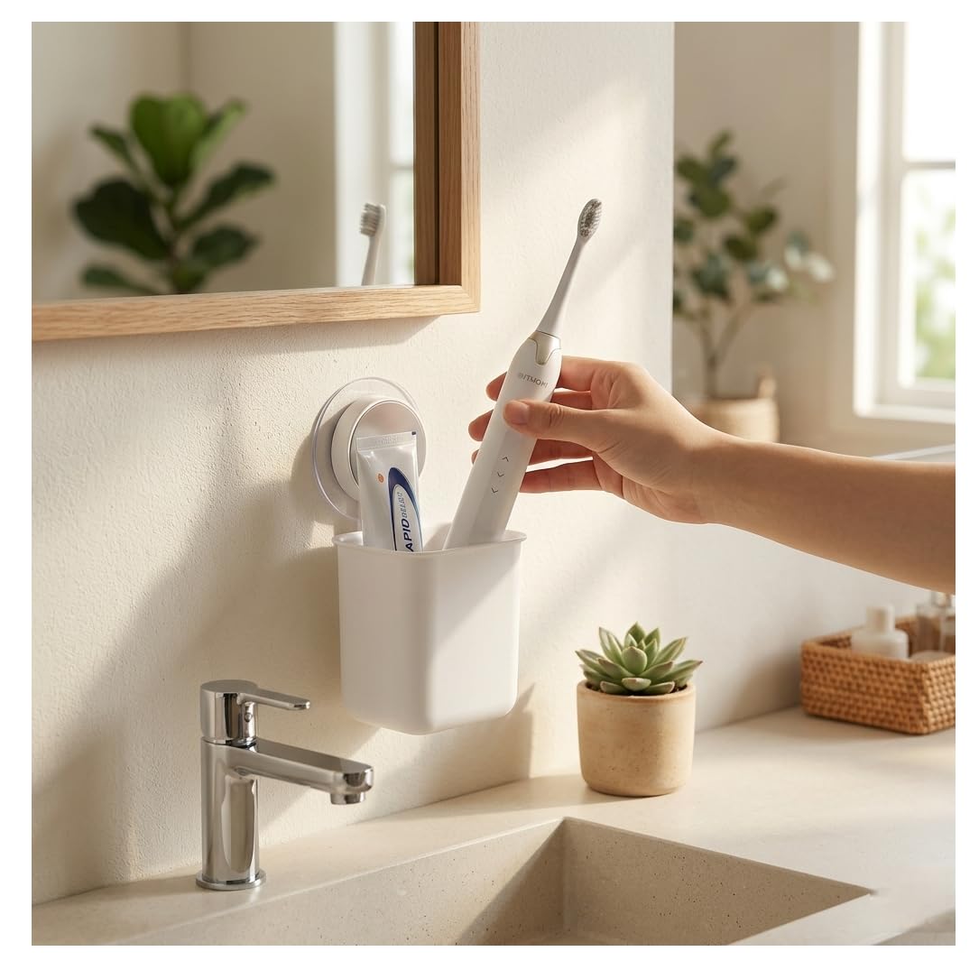 ALTURAS Wall Mounted Toothbrush Holder for Bathroom, Self Adhesive, Multifunctional Organizer for Electric Toothbrush, Set of 1