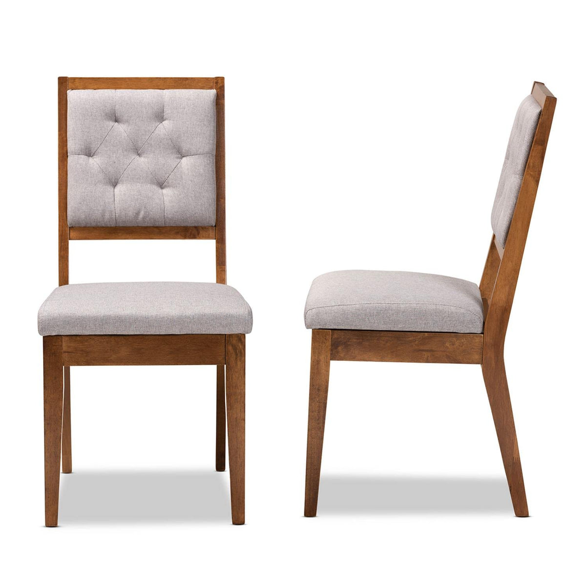 Baxton Studio Gideon Modern and Contemporary Grey Fabric Upholstered and Walnut Brown Finished Wood 2-Piece Dining Chair Set