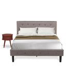 East West Furniture NL14F-1GO11 2 Piece Bedroom Set - Button Tufted Platform Bed Frame - Brown Taupe Velvet Fabric Upholstered Headboard and a Black Finish Nightstand