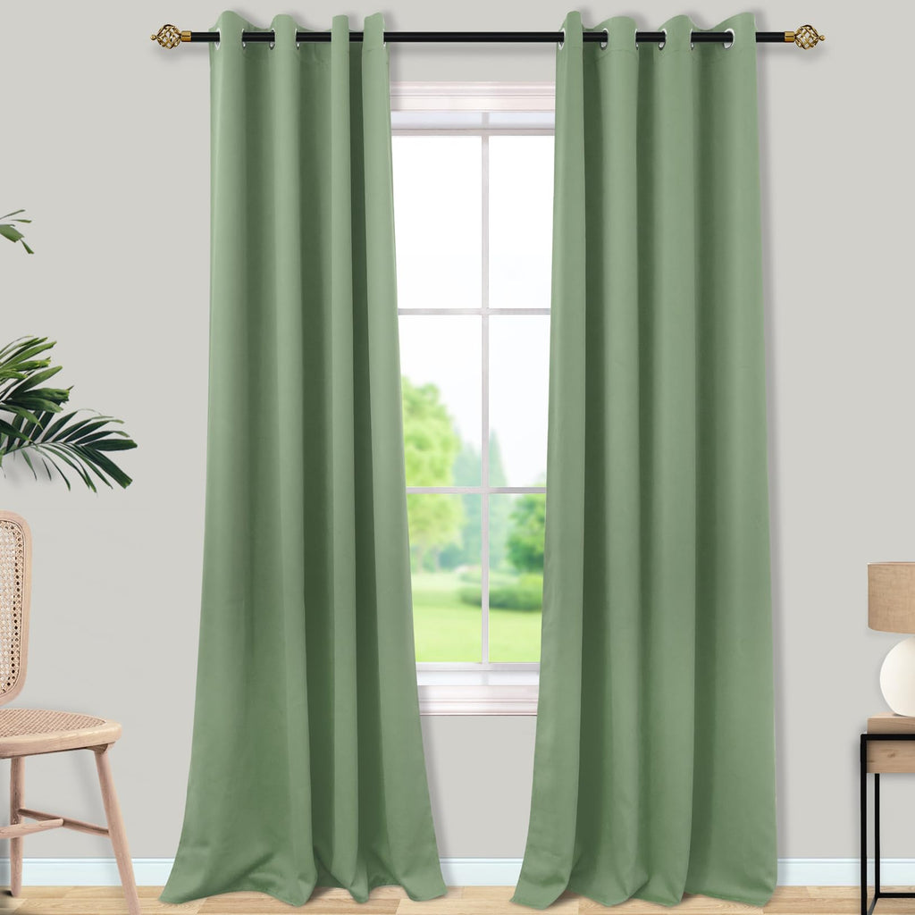 Mrs.Naturall Sage Green Curtains 102 Inches Long for Living Room 2 Panels Set,Heat Blocking Thermal Insulated Boho Blackout Grom