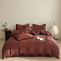 Luxlovery Brick Red Comforter Set California King Dark Rust Red Bedding Comforter Set Solid Blackish Red Cotton Soft Breathable