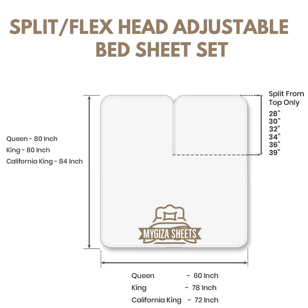 Flex Head King Sheets Sets For Adjustable Beds-Top Split King Sheets Sets (4 Pcs) King 34 Inch Down Sheets Slate Grey 15-18 Inch Deep Sheets(Flex Head 34''Down Size)