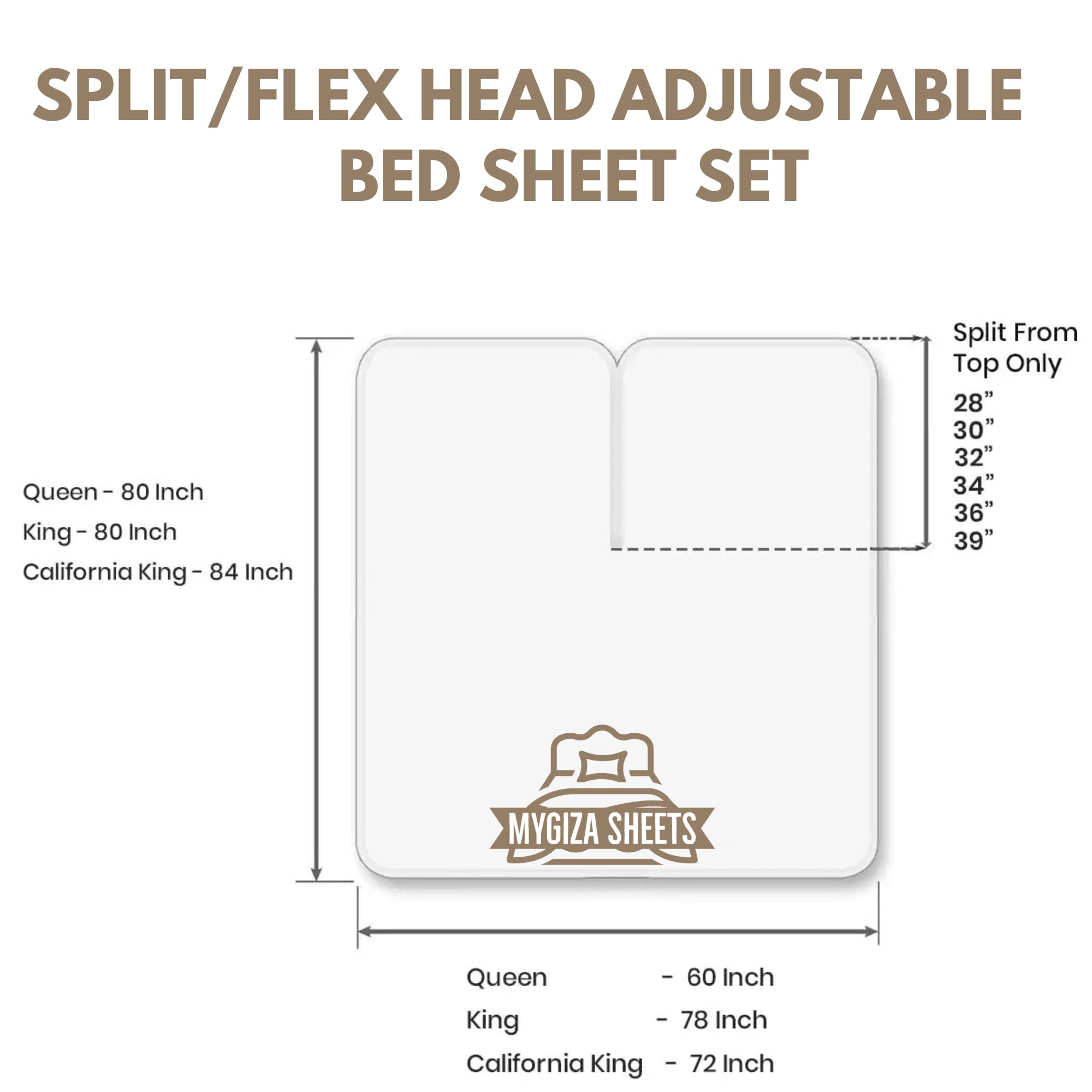 Flex Head King Sheets Sets For Adjustable Beds-Top Split King Sheets Sets (4 Pcs) King 34 Inch Down Sheets Slate Grey 15-18 Inch Deep Sheets(Flex Head 34''Down Size)