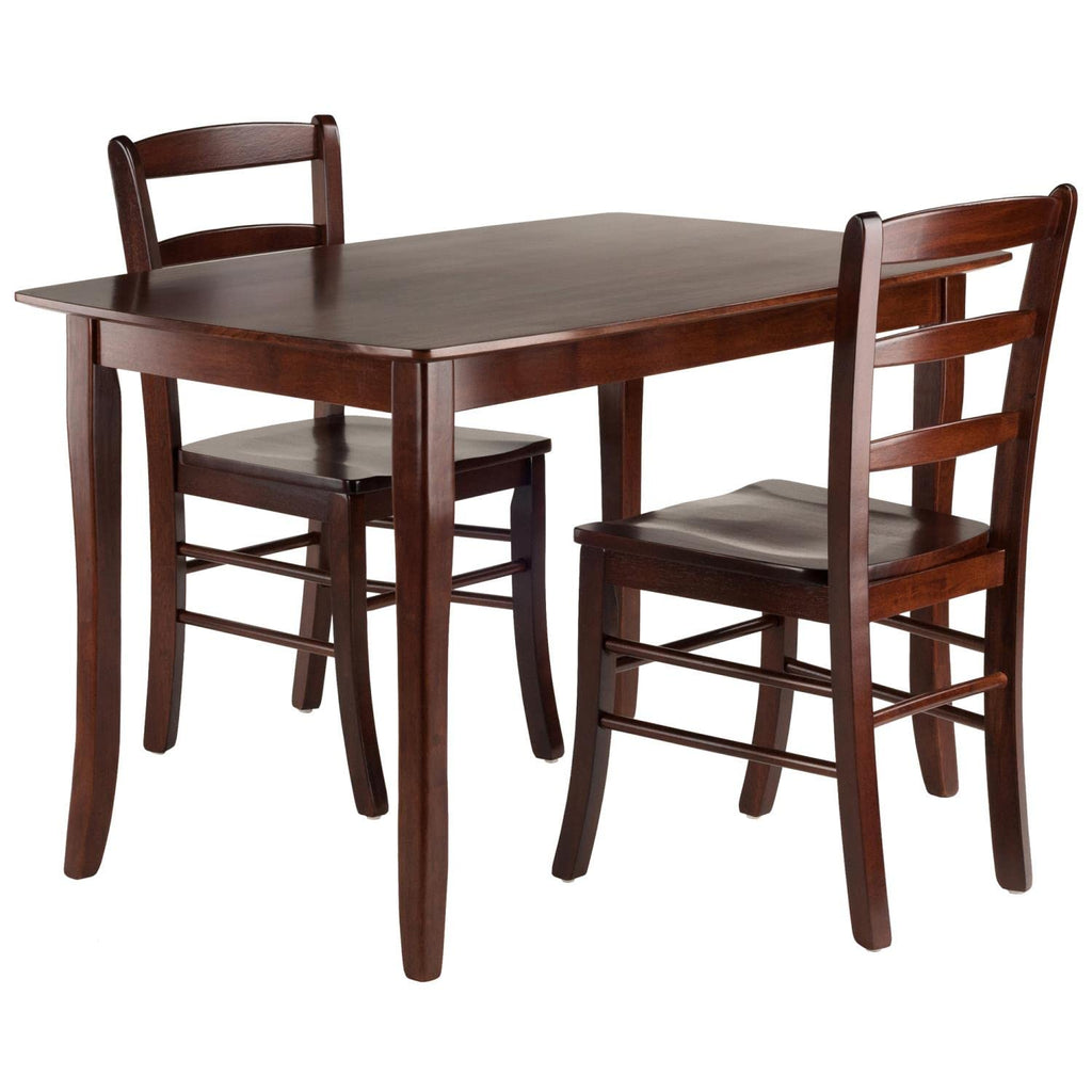 Winsome Inglewood 3-PC Set Table w/ 2 Ladderback Chairs Dining, Walnut