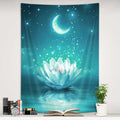 Boziqr Moon Tapestry for Bedroom, Flower Floral Vertical Tapestry Wall Hanging, Psychedelic Art Teal Tapestries Living Room Dorm