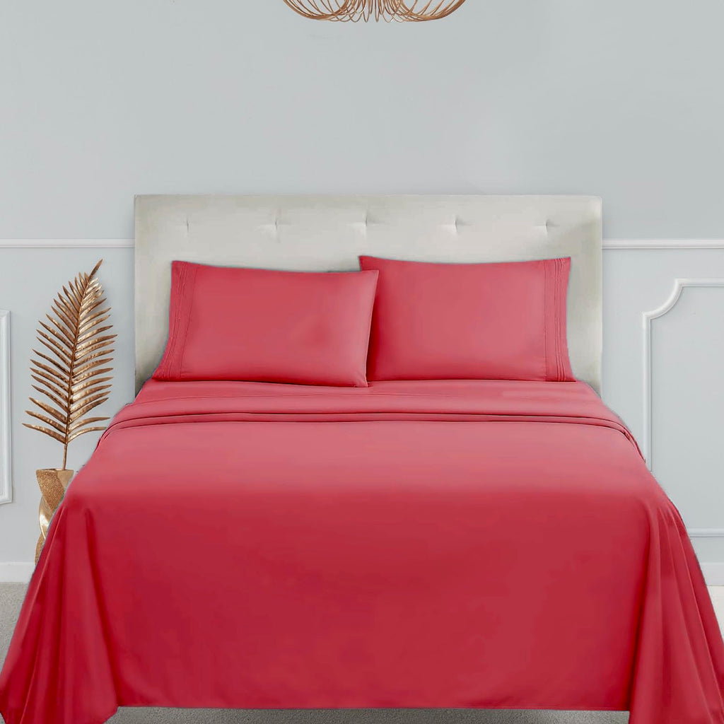 Clara Clark Full Sheets Set, Deep Pocket Bed Sheets For Full Size Bed - 4 Piece Full Size Sheets, Extra Soft Bedding Sheets & Pillowcases, Coral Pink Sheets Full