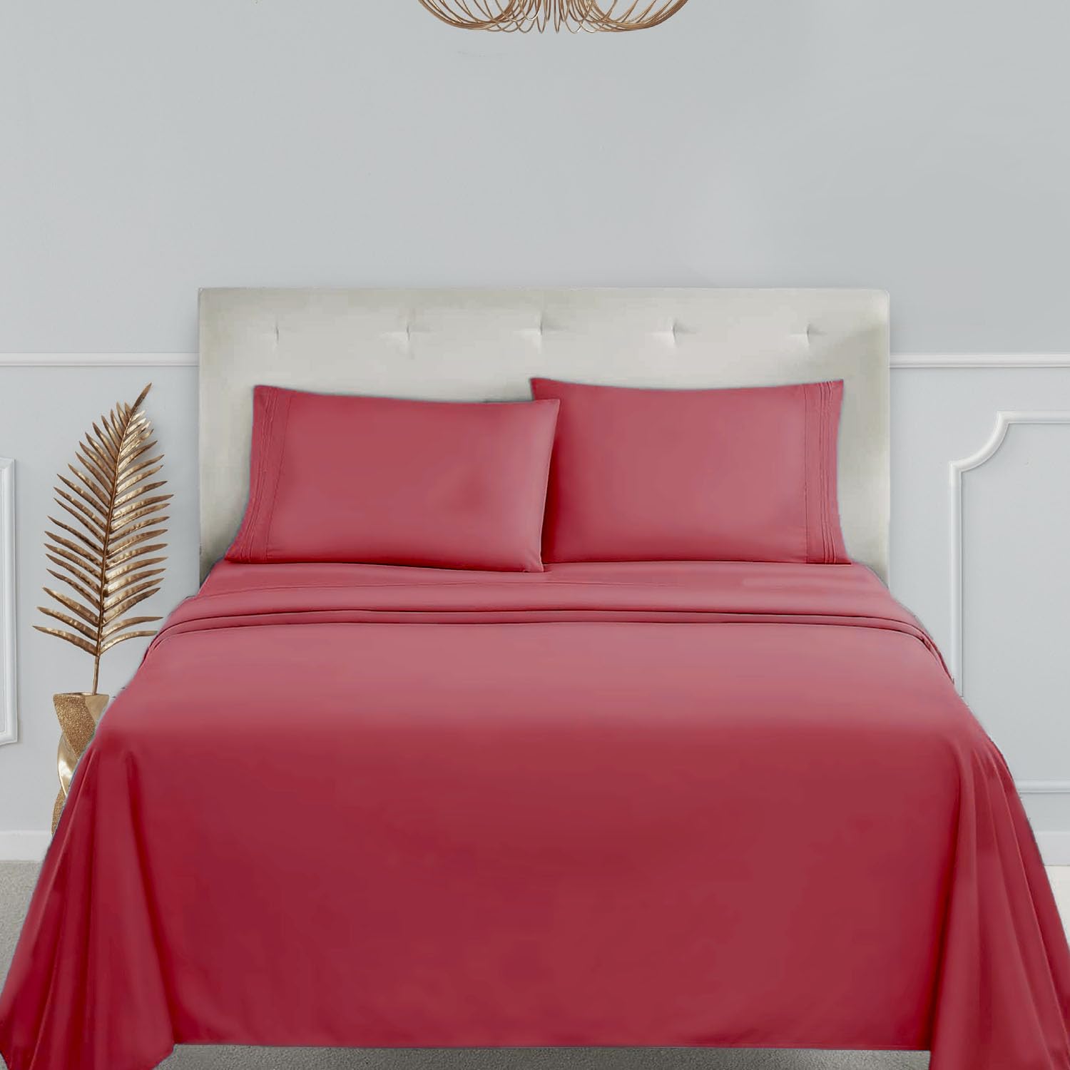 Clara Clark Full Sheets Set, Deep Pocket Bed Sheets For Full Size Bed - 4 Piece Full Size Sheets, Extra Soft Bedding Sheets & Pillowcases, Coral Pink Sheets Full