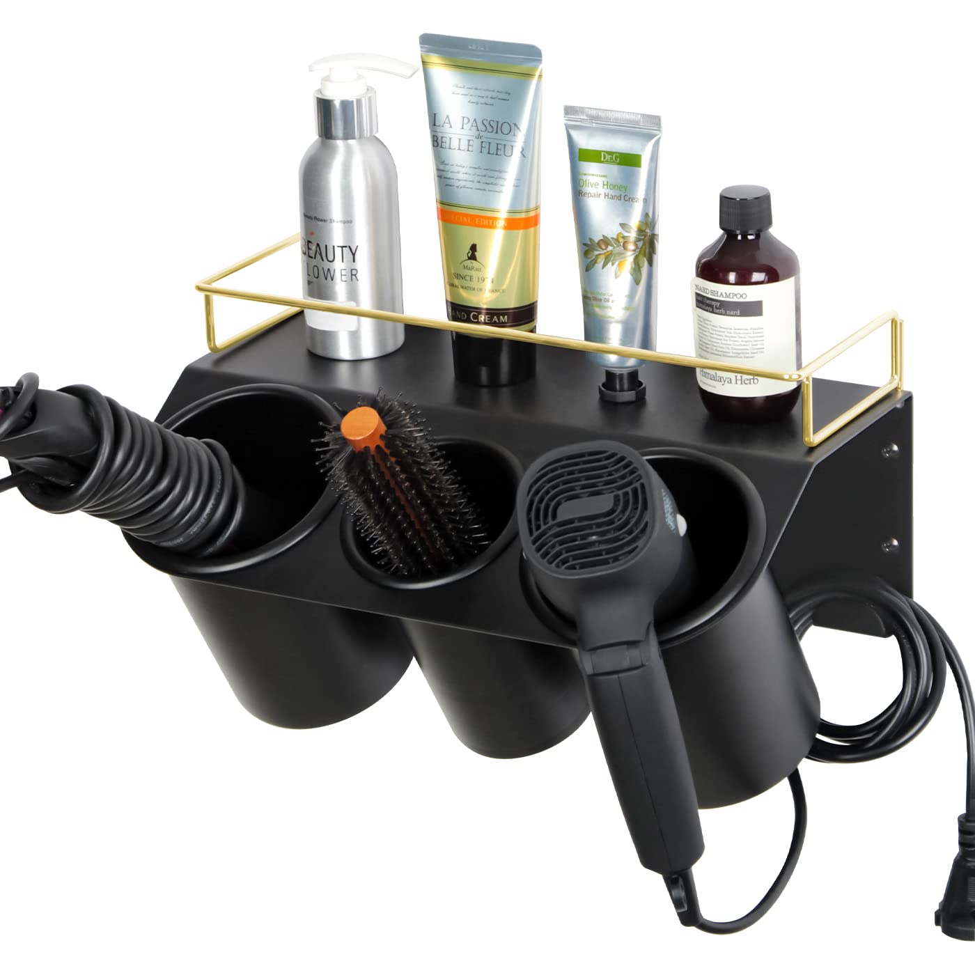 J JACKCUBE DESIGN Hair Dryer Holder Wall Mount Bathroom Vanity Hair Styling Care Tool Accessories 3 Cups Storage Organizer Caddy