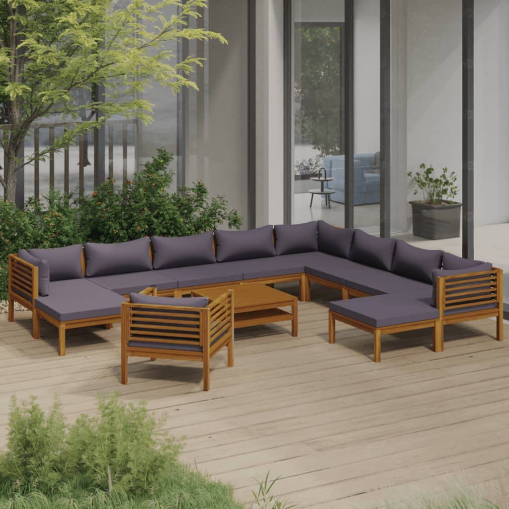 vidaXL Solid Acacia Wood Patio Lounge Set 12 Piece with Cushion Outdoor Garden Terrace Wooden Modular Sofa Seating Seat Sitting Chair Furniture