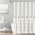Seasonwood Ivory Shower Curtain Cute Ruffle Shower Curtain Cream Shower Curtain Shabby Chic Farmhouse Style Design Girly Shower