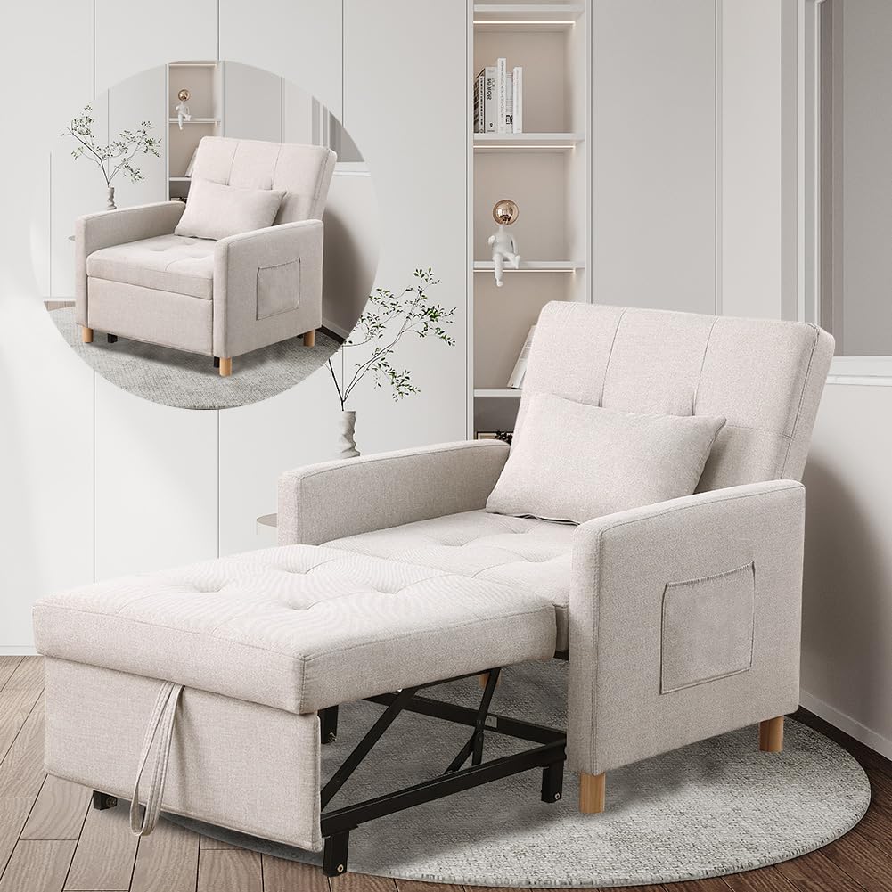 DULATIS Convertible Sleeper Chair,Pull-Out Sofa Bed with Adjustable Backrest, Multi-Functional Lounge Chair for Living Room, Spa