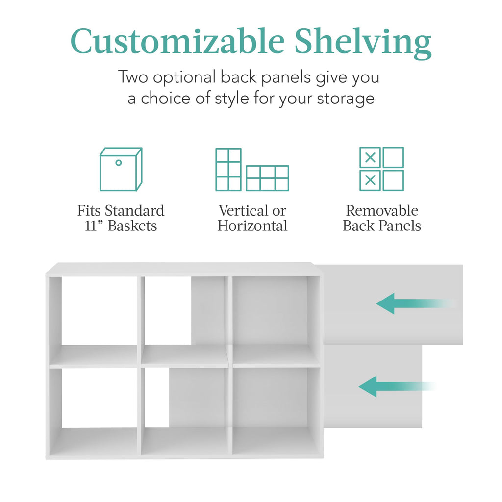 Best Choice Products 6-Cube Storage Organizer, 11In Shelf Opening, Bookcase, Display Shelf, Customizable W/ 3 Removable Back Panels – White