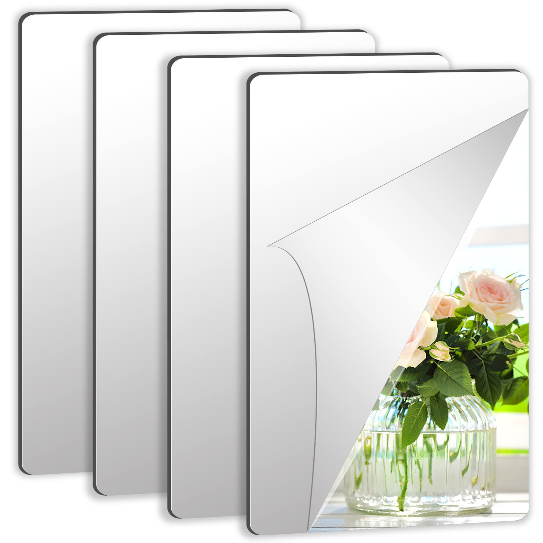 Self Adhesive Acrylic Mirror, Mirror Tiles,Flexible Plastic Mirror Sheets Wall Stickers,2MM Thick Mirror,Frameless Small Mirror,