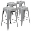 Modern Industrial Metal Stool in Silver (Set of 4)