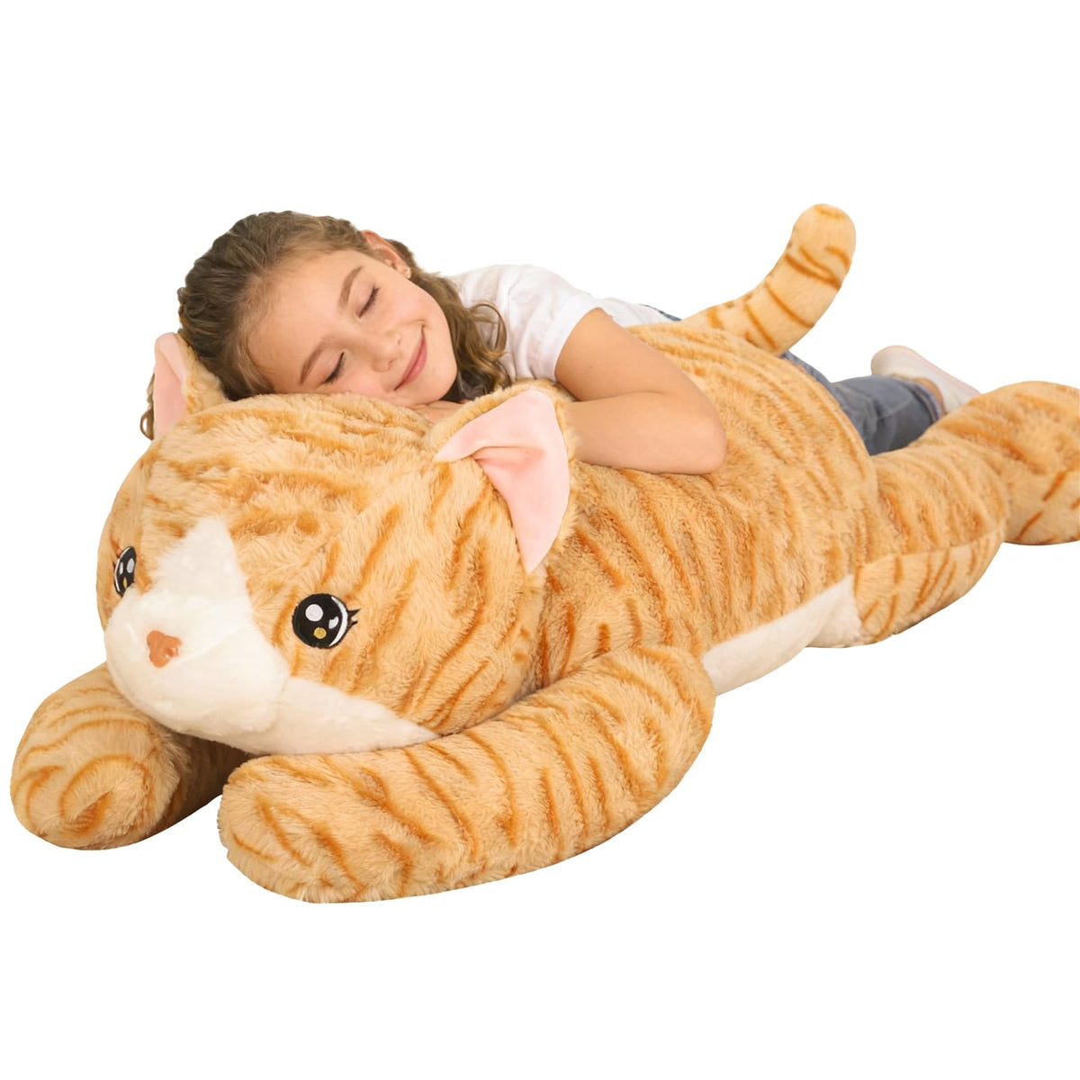 32 Inch Giant Cat Stuffed Animal Plush Toy, Large Orange Tabby Cat Plush Pillow, Big Soft Kitten Stuffed Animal Body Pillow, Cut