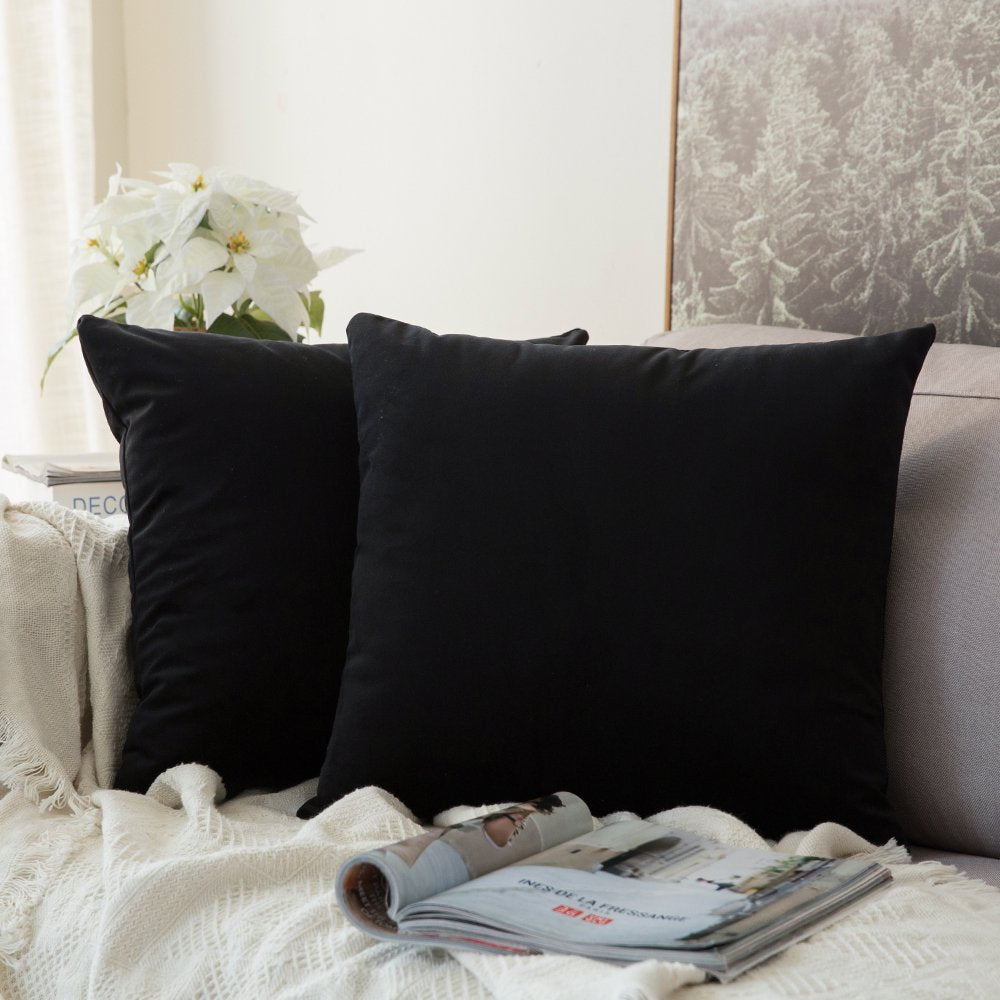 Miulee Pack Of 2 Velvet Pillow Covers Decorative Square Pillowcase Soft Solid Cushion Case For Sofa Bedroom Car 26 X 26 Inch Bla