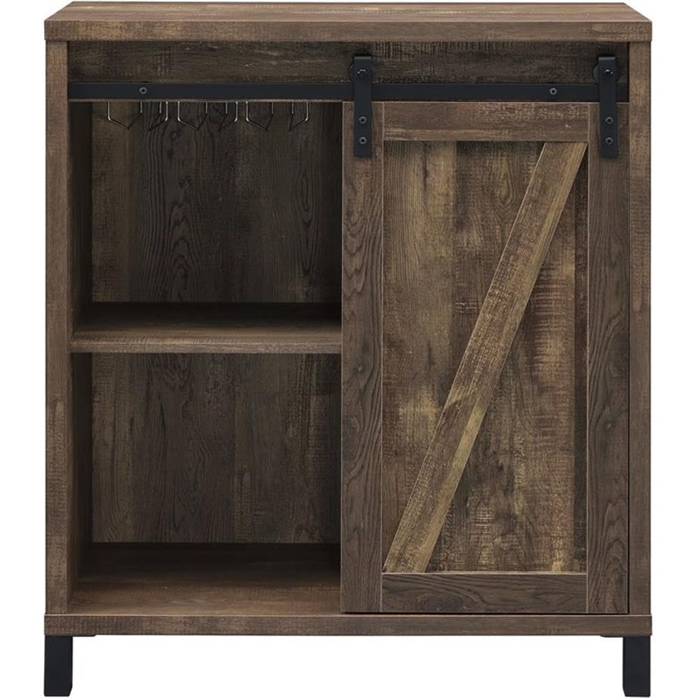 Coaster Furniture Sliding Door Rustic Oak Bar Cabinet 35.5" W x 15.5" D x 41.75" H 182852