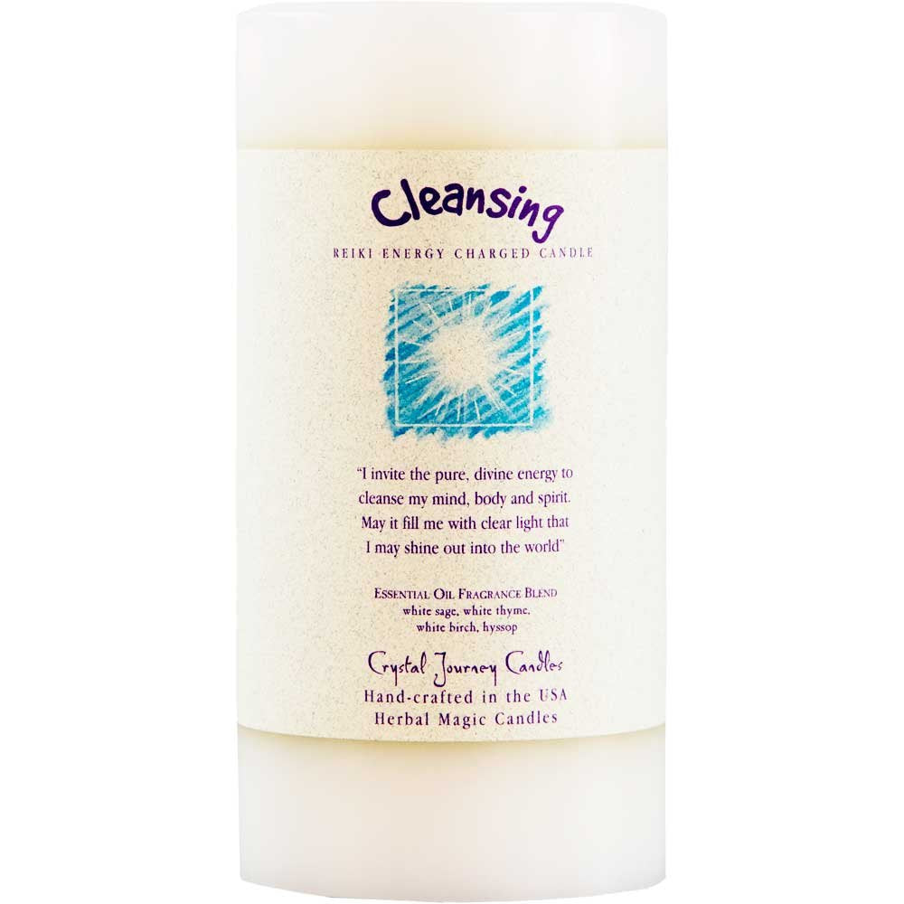 Crystal Journey 6 x 3 Herbal Magic Reiki Charged Pillar Candle - Cleansing (White)