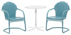 Crosley Furniture Tulip 3-Piece Outdoor Bistro Set, Retro Metal Patio Table and Chairs for Dining, Porch, Pastel Blue Satin