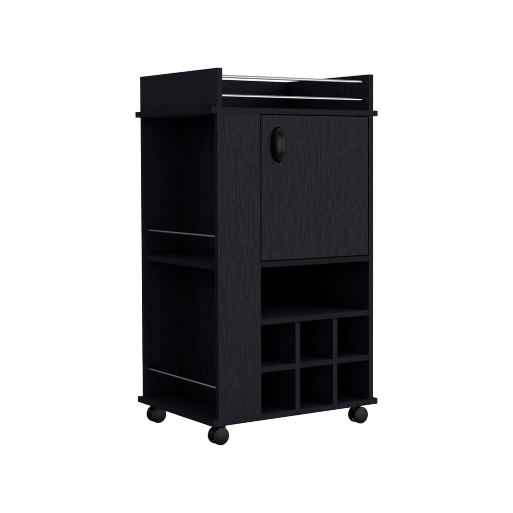Tuhome Fargo Bar Cart With Cabinet, 6 Built-In Wine Rack And Casters -Light Gray -Living Room