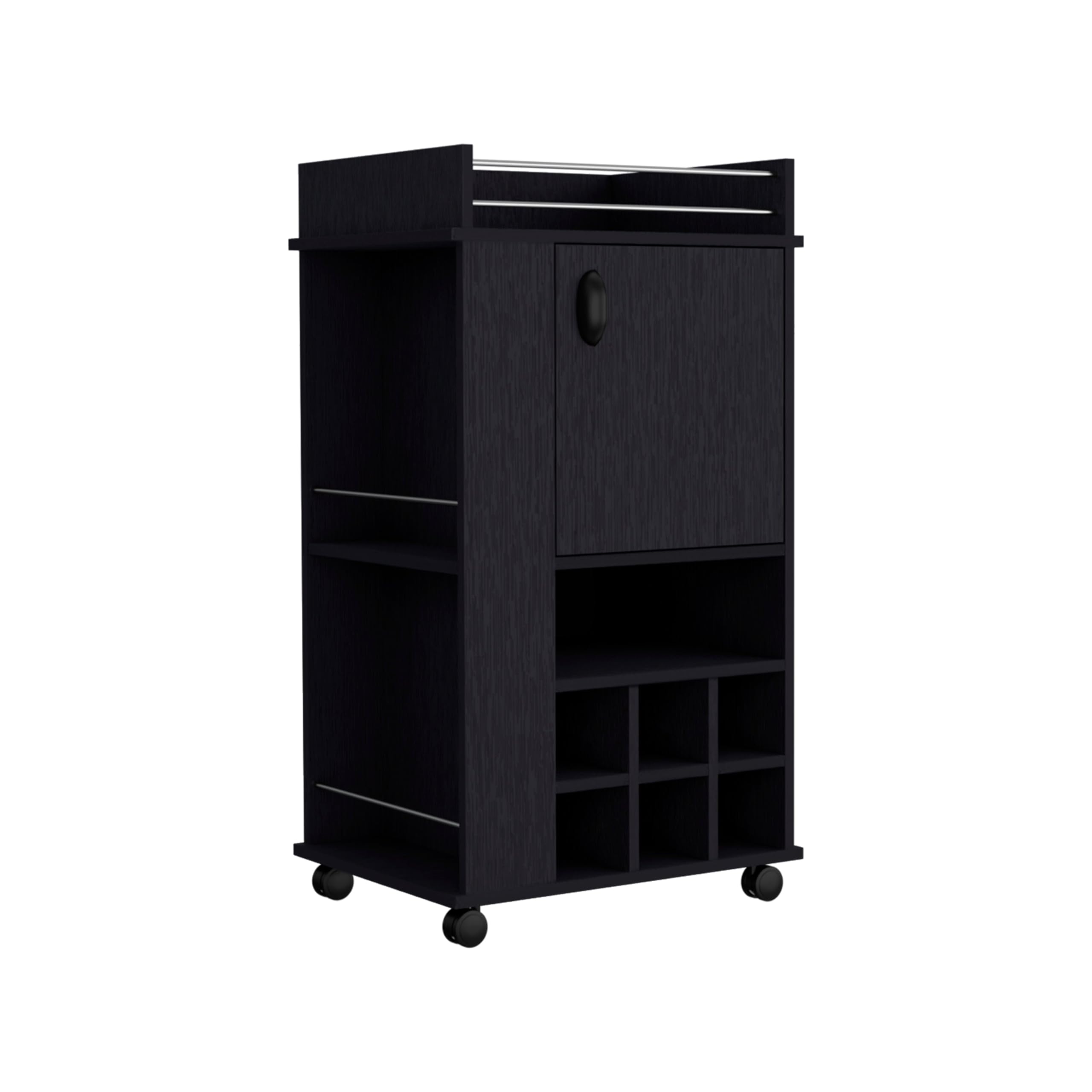 Tuhome Fargo Bar Cart With Cabinet, 6 Built-In Wine Rack And Casters -Light Gray -Living Room