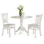 East West Furniture DLGR3-WHI-W 3 Piece Dining Table Set for Small Spaces Contains a Round Dining Room Table with Dropleaf and 2 Wood Seat Chairs, 42x42 Inch, Linen White