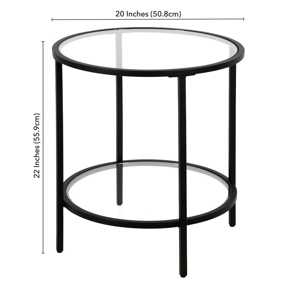 Henn&Hart 20' Wide Round Side Table With Glass Shelf In Brass, Table For Living Room, Bedroom