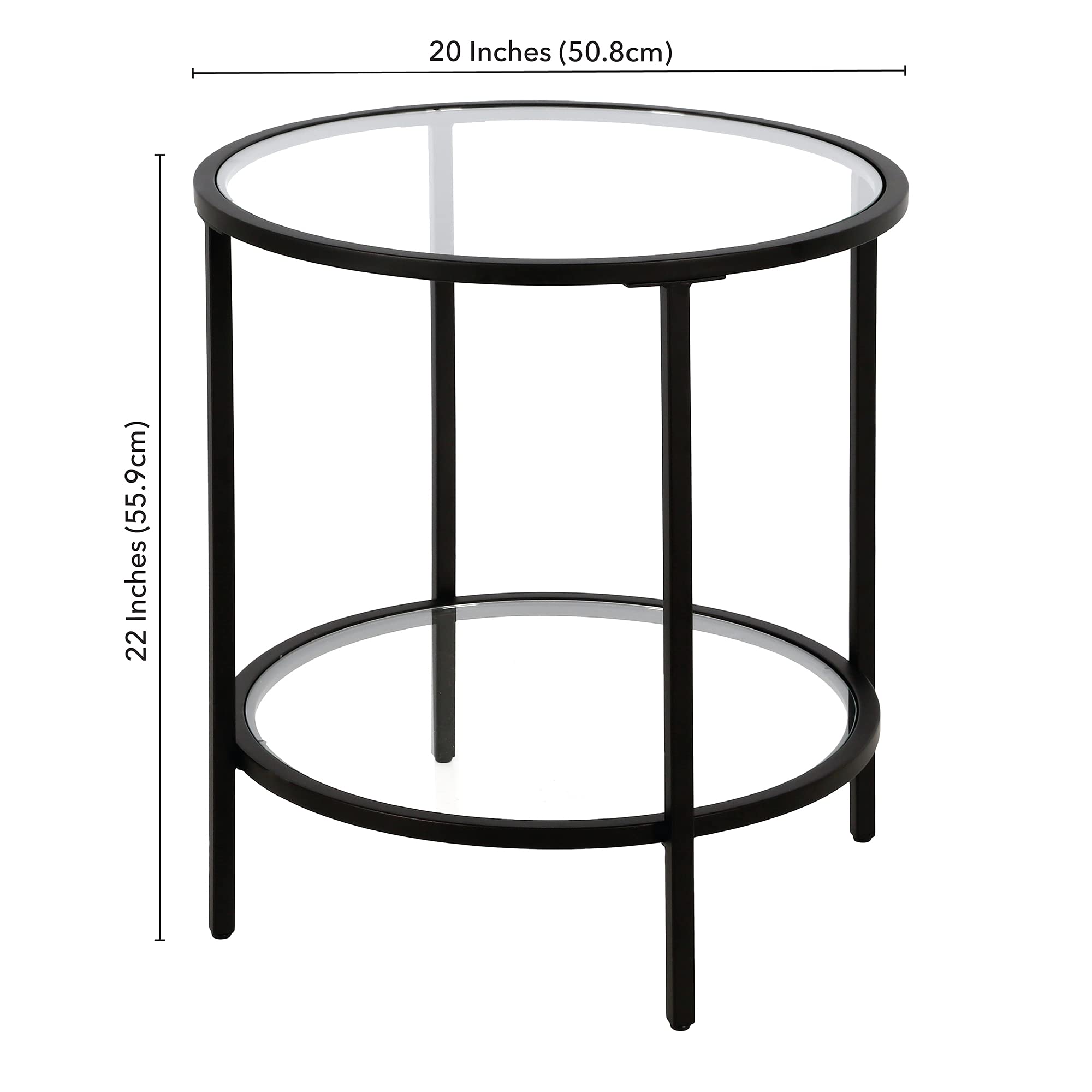 Henn&Hart 20' Wide Round Side Table With Glass Shelf In Brass, Table For Living Room, Bedroom
