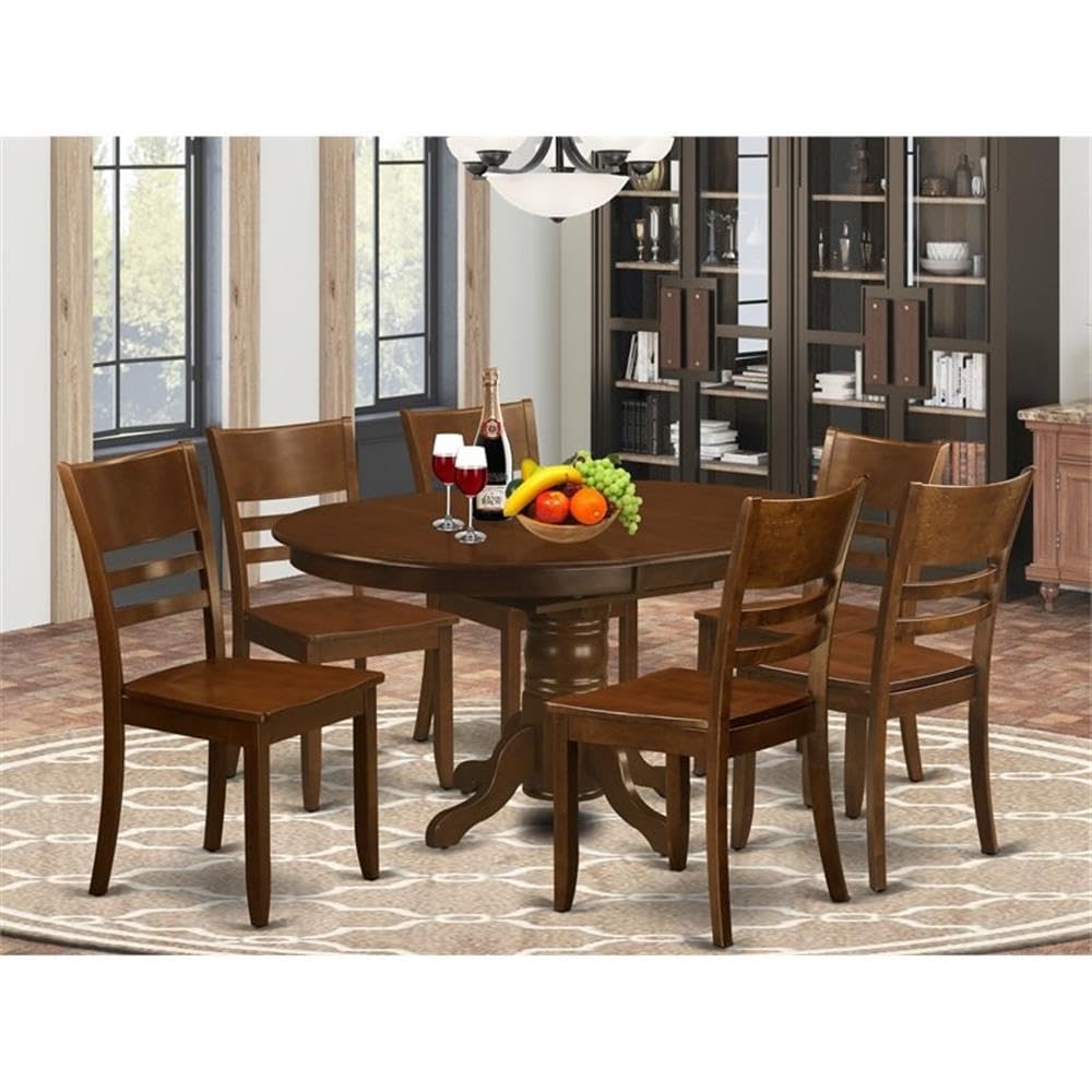 East West Furniture KELY7-ESP-W 7 Piece Dining Table Set Consist of an Oval Dining Room Table with Butterfly Leaf and 6 Wooden Seat Chairs, 42x60 Inch, Espresso