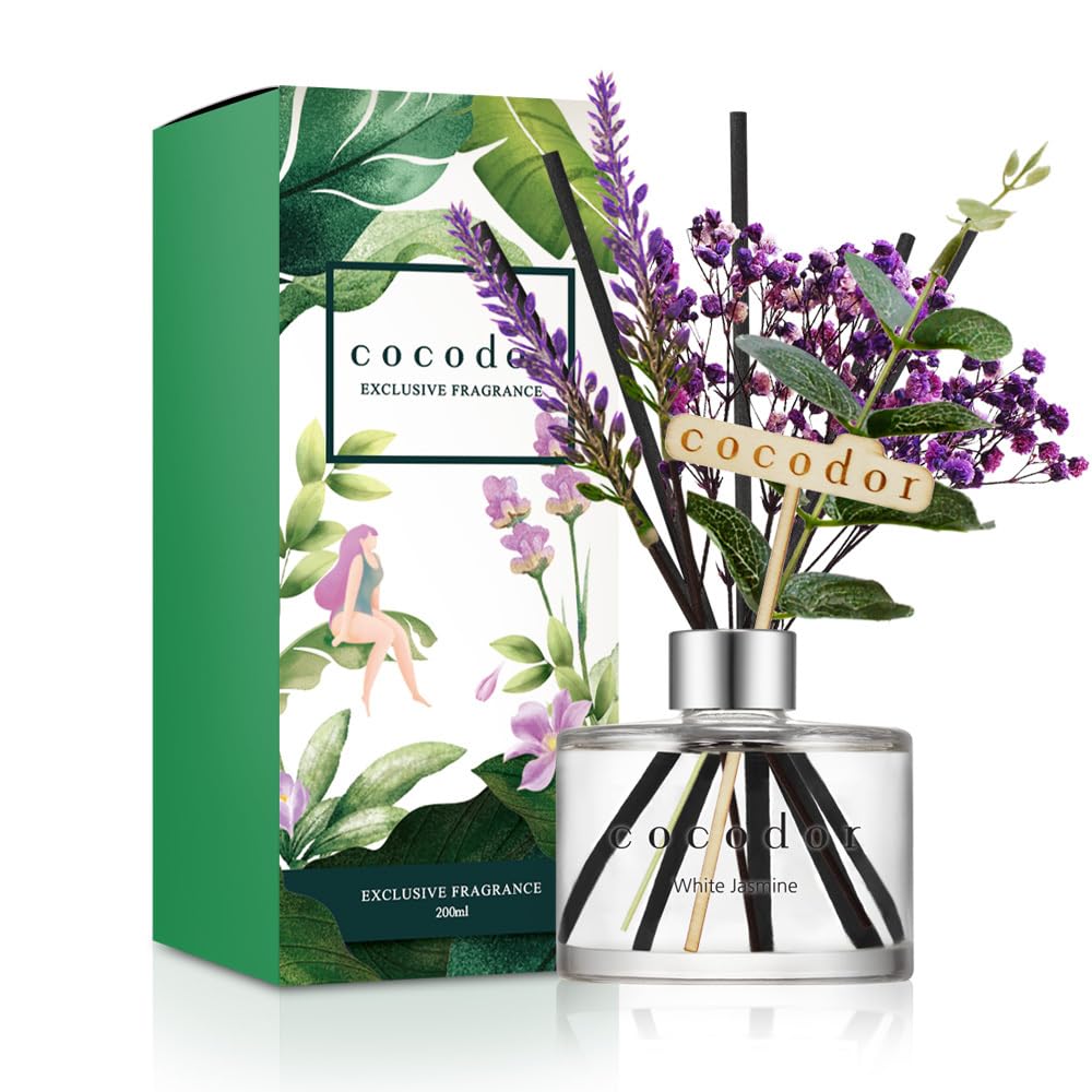 COCODOR Lavender Reed Diffuser/White Jasmine/6.7oz/1Pack / Home Fragrance Scent Essential Oil Stick Diffuser for Bedroom Bathroo