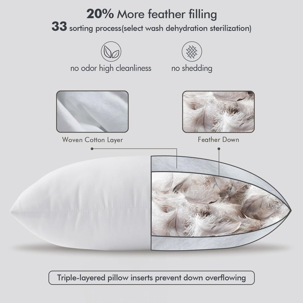 Miulee Feather Pillow Insert 22X22, Decorative Down Throw Pillow Insert Fluffy Throw Pillow Cotton Fabric For Sofa Bed Couch