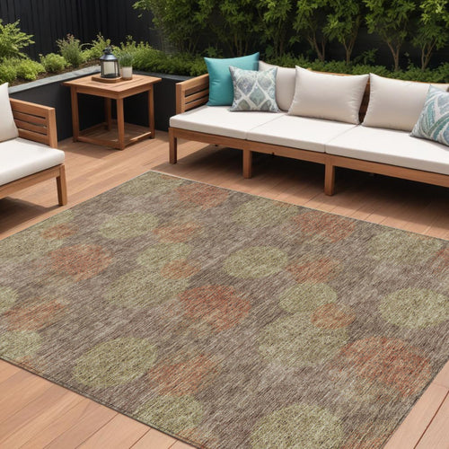 10 X 14 Brown Taupe And Sage Polka Dot Washable Indoor Outdoor Area Rug