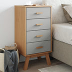 vidaXL Olden Bedside Cabinet - Scandinavian Solid Pine Wood Nightstand in Gray/Brown with 4 Drawers - 17.7" x 15.4" x 35.4" for Bedroom Storage