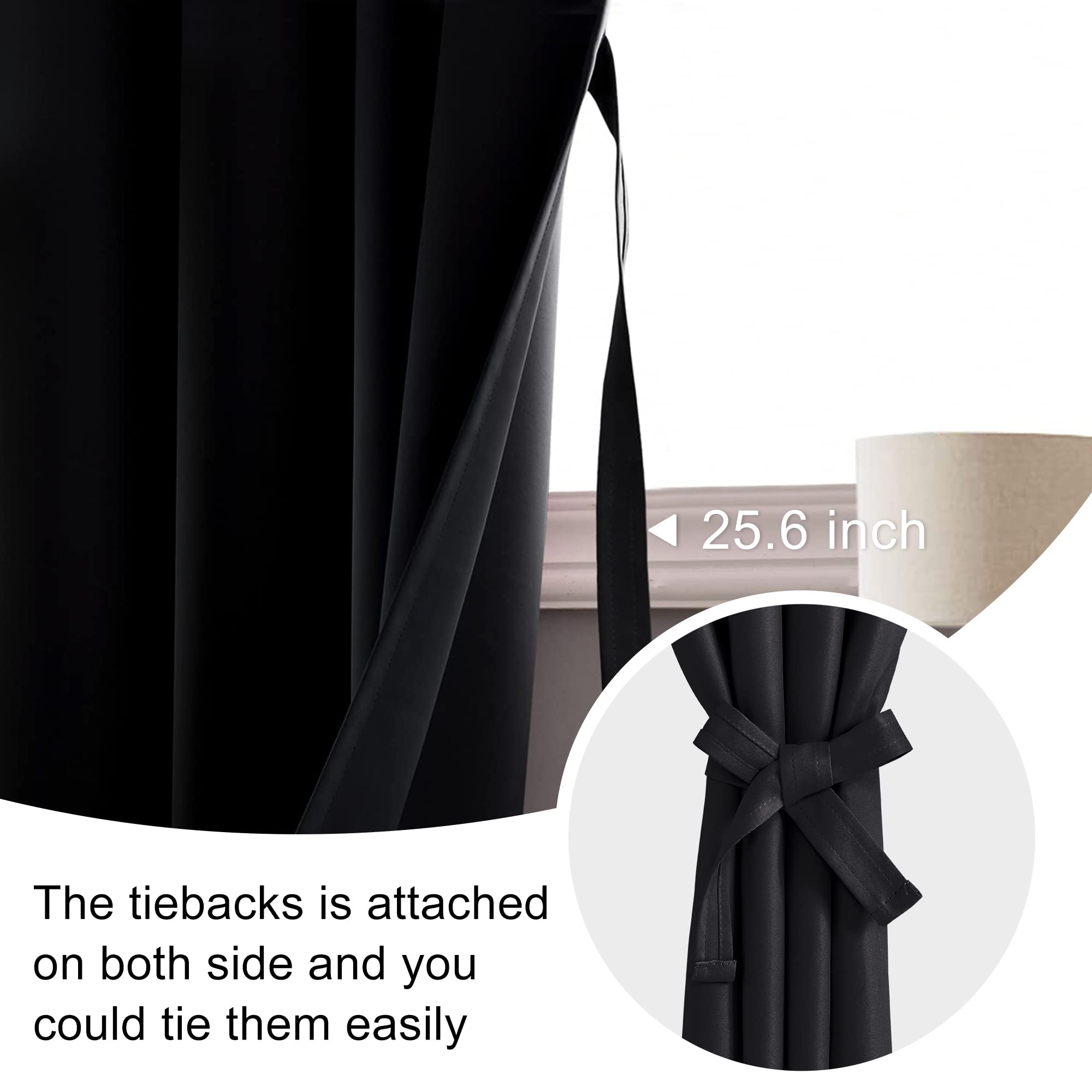 Jiuzhen Blackout Curtains For Bedroom - Thermal Insulated Noise Reducing Privacy Short Curtain For Bathroom Living Room, Set Of 2 Panels With Tiebacks, 42 X 45 Inches Long, Black