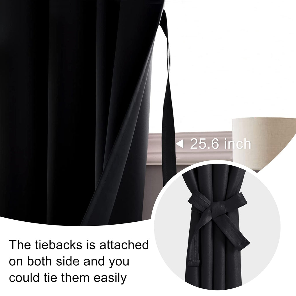 Jiuzhen Blackout Curtains For Bedroom - 60 Inch Extra Wide Thermal Insulated Room Darkening Privacy Soundproof Curtains For Living Room, Set Of 2 Panels With Tiebacks, 60 X 84 Inches, Black
