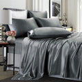 TREELY 6 Piece Satin Sheets Full Size Silky Smooth Grey Satin Sheet Set with Deep Pocket, Satin Fitted Sheet, Flat Sheet, 4 Sati