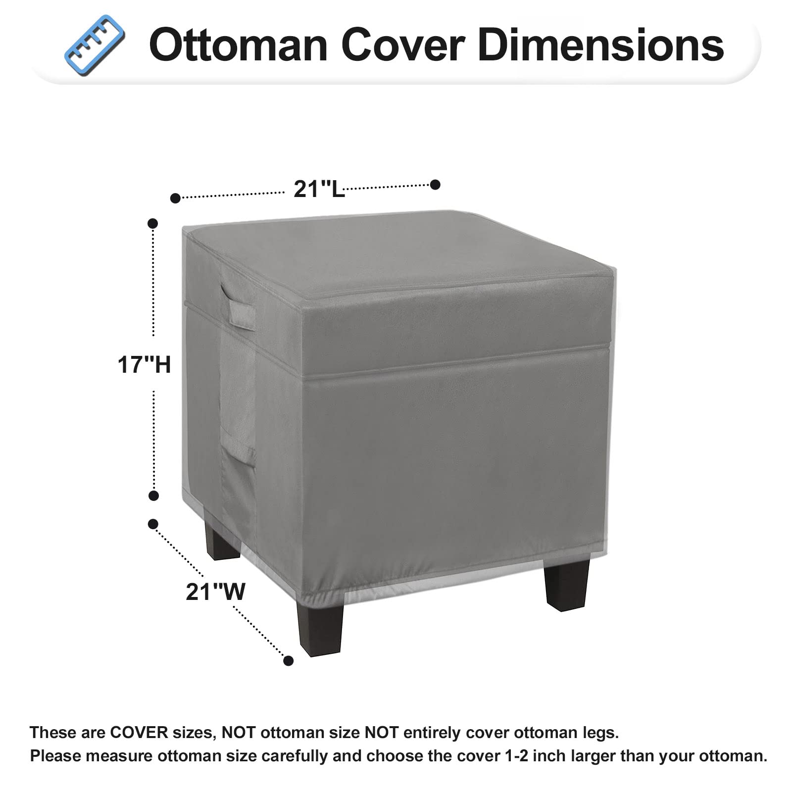 Outdoorlines Outdoor Waterproof Patio Ottoman Covers - Square Uv-Proof Patio Side Table Cover Windproof Heavy-Duty Furniture Covering Protector 21L X 21W X 17H Inch, Grey
