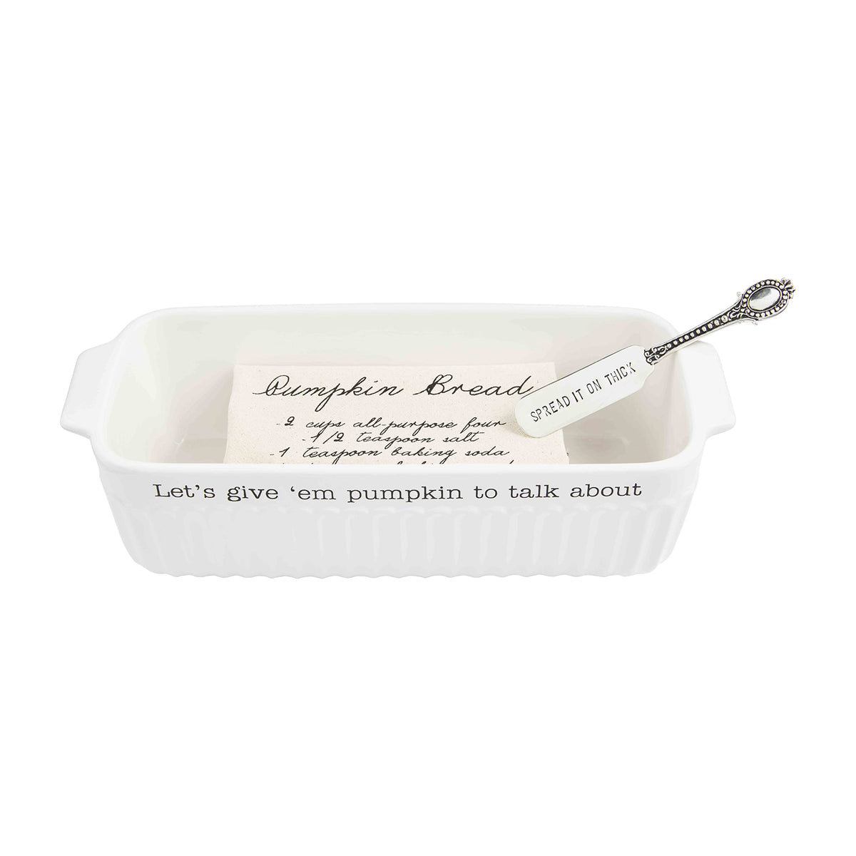 Mud Pie Pumpkin Bread Baker and Recipe Towel Set, White, 11 x 3