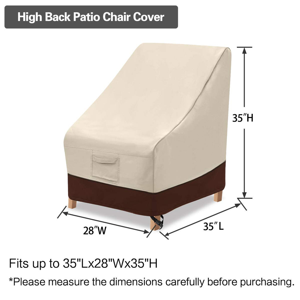 Vailge High Back Patio Chair Cover,Waterproof Outdoor Chair Covers,600D Heavy Duty Dining Cahir High-Back Chair Lawn Patio Furniture Cover - 35 L X 28W X 35' H, Beige & Brown