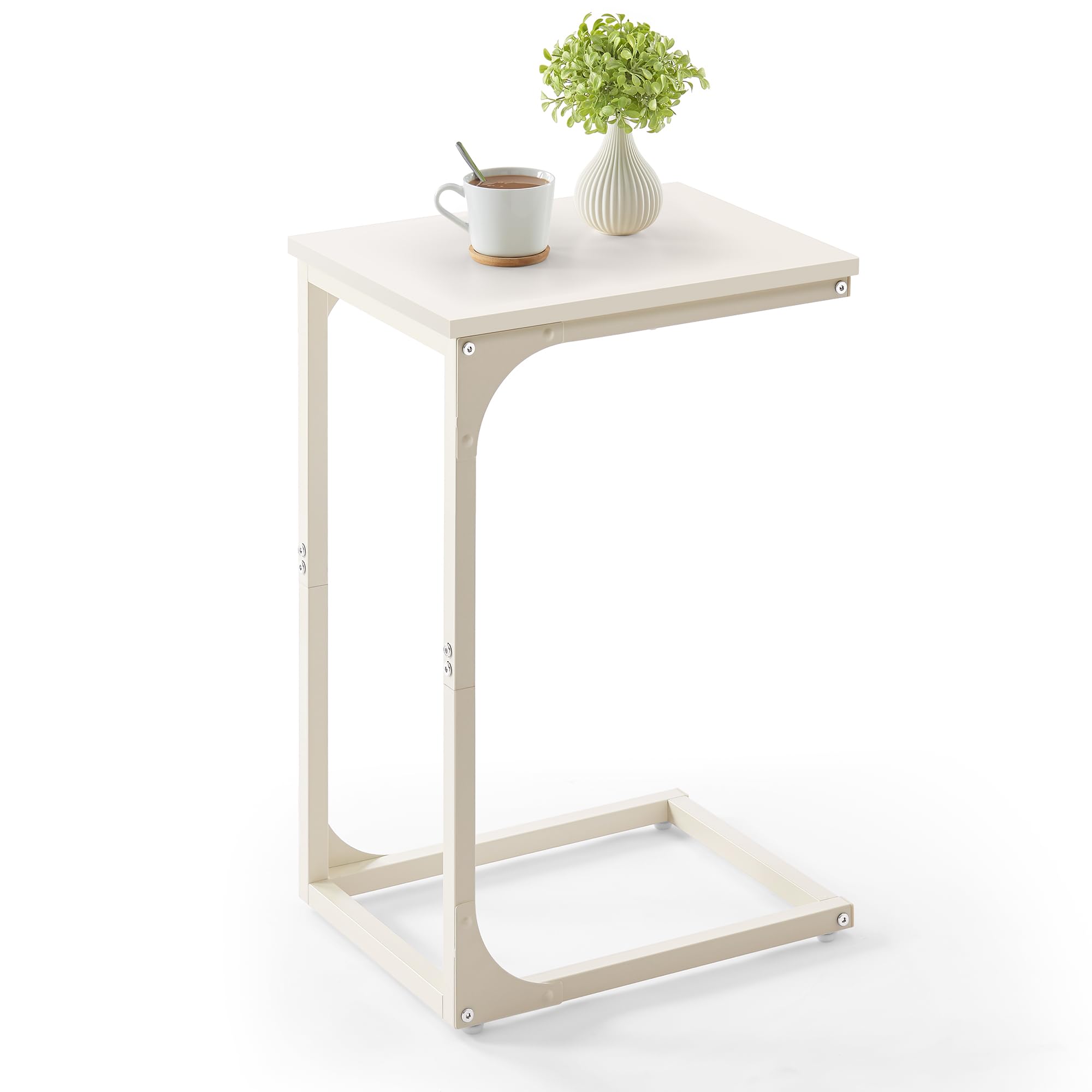 VASAGLE C-Shaped End Table, Small Side Table for Couch, Sofa Table with Metal Frame for Living Room, Bedroom, Bedside, Cream Whi
