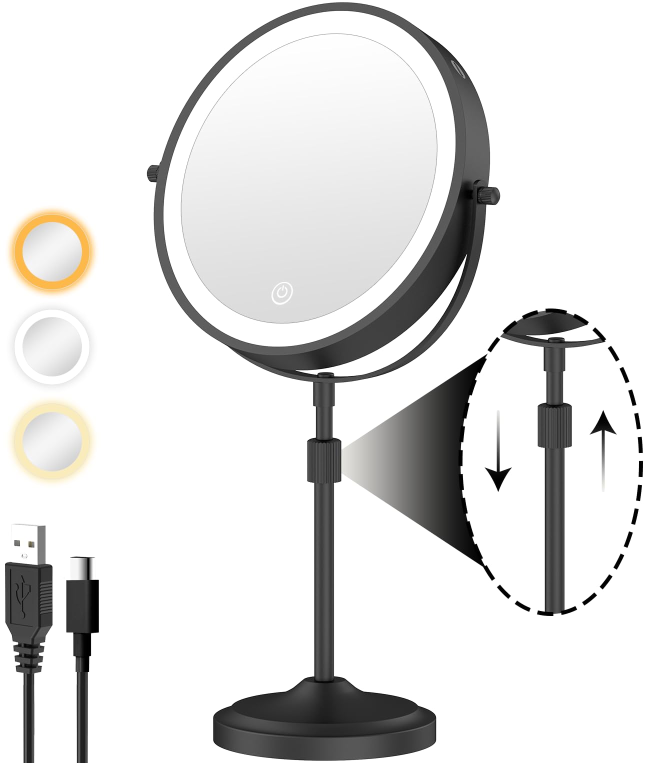 9  Lighted Makeup Mirror with 1X 10x Magnification, 5000mAh Rechargeable Led Magnifying Vanity mirror with lights, 3 Lighting Co