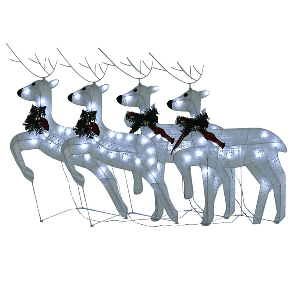 vidaXL Christmas Reindeers 4 Pcs, Christmas Lighting Display with 80 LEDs, Xmas Decoration for Indoor Outdoor, Holiday Ornament, Modern Style, White