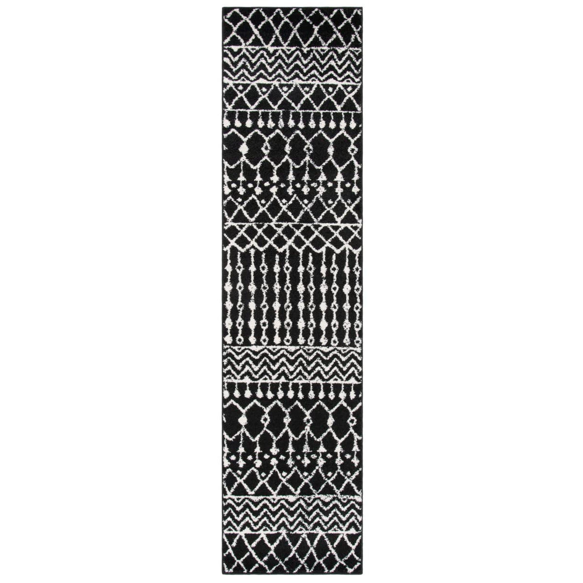 SAFAVIEH Tulum Collection Runner Rug - 2 x 15, Black & Ivory, Moroccan Boho Distressed Design, Non-Shedding & Easy Care, Ideal