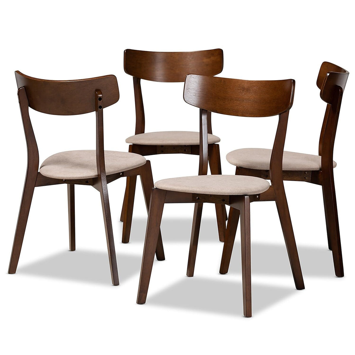 Baxton Studio Iora Midcentury Modern Transitional Light Beige Fabric Upholstered And Walnut Brown Finished Wood 4Piece Dining