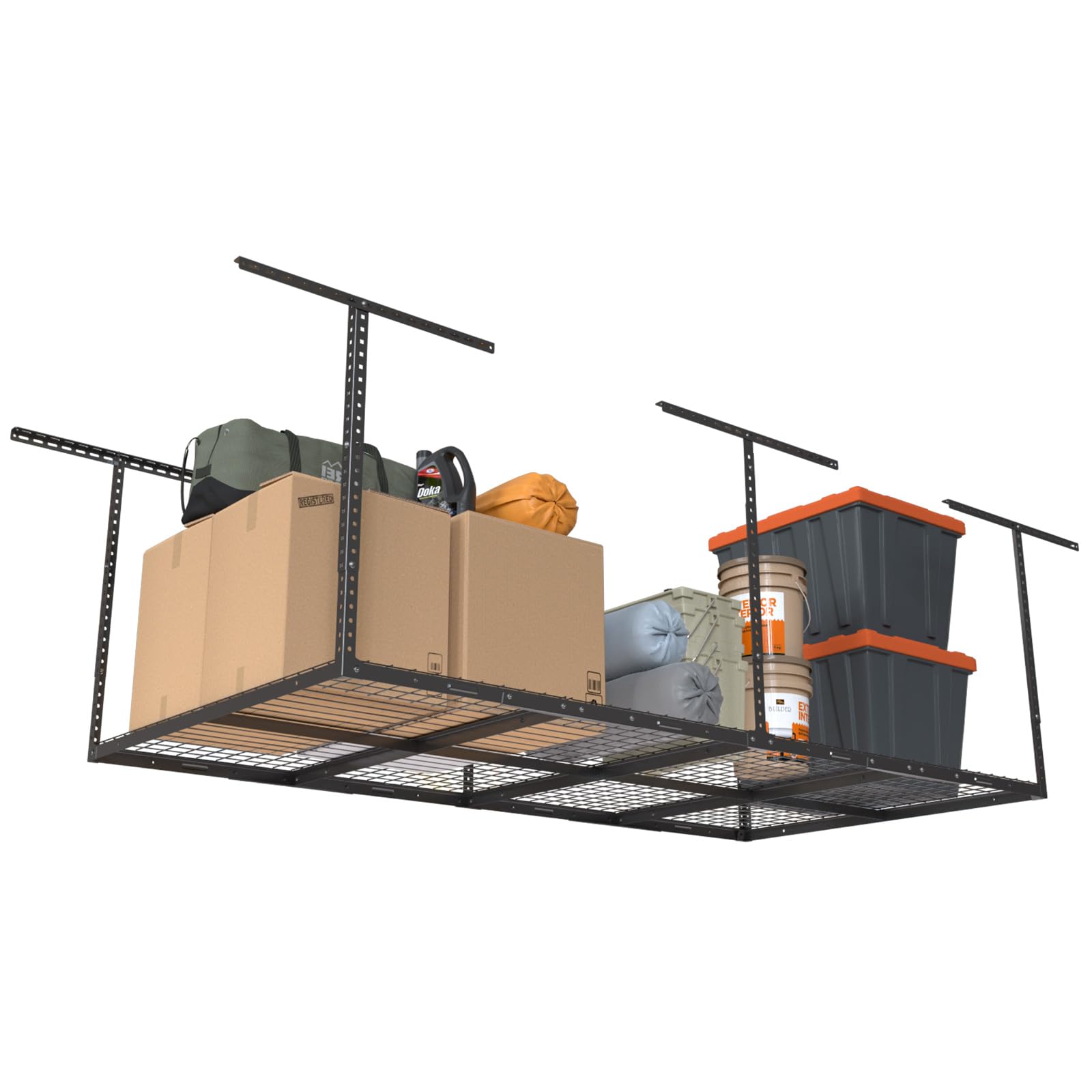 eShelf 4ftx8ft Overhead Garage Storage Rack, Heavy-Duty Metal Garage Ceiling Storage Rack, 22-40 Adjustable Ceiling Drop-Down,
