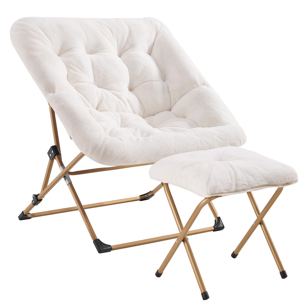 Oakham Comfy Chair For Adults, Soft Faux Fur Folding Lounge For Bedroom Living Room Dorm Rooms Flexible Reading Chair For Teens Kids, X-Large Foldable (Ottoman-White)
