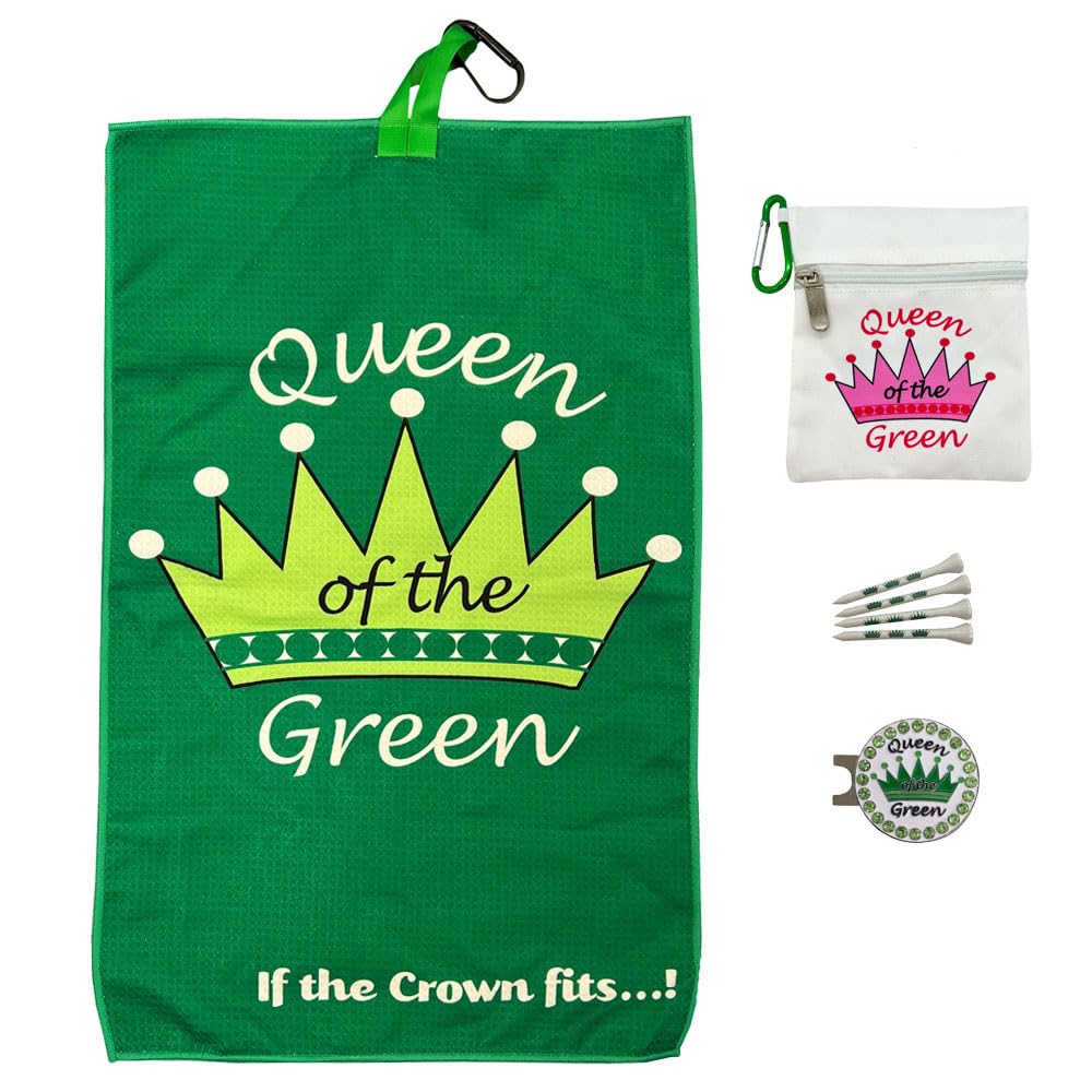 Giggle Golf Par 3 Pack for Women, Microfiber Waffle Weave Golf Towel, Tee Bag with 4 Tees and Bling Ball Marker with Magnetic Ha