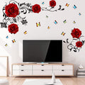 Supzone Red Rose Wall Stickers Rose Flower Vine Wall Decal Red Peony Floral Wall Decor DIY Vinyl Mural Art for Bedroom Living Ro