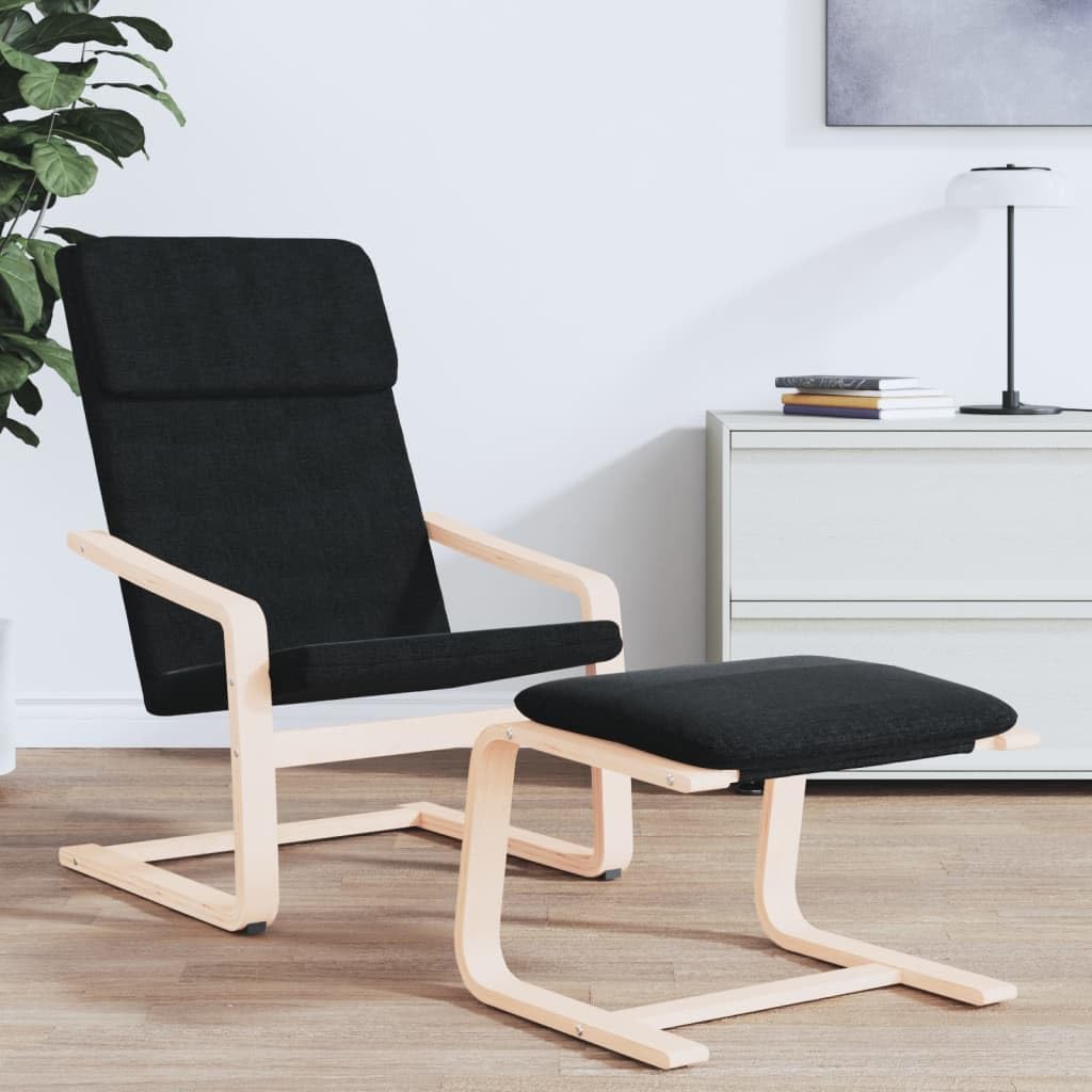 vidaXL Black Fabric Relaxing Chair - Durable Polyester Upholstery with Solid Birch Wood Frame for Stability - Comfortable Thick Padding - Ideal for Home, Office and Restaurant use