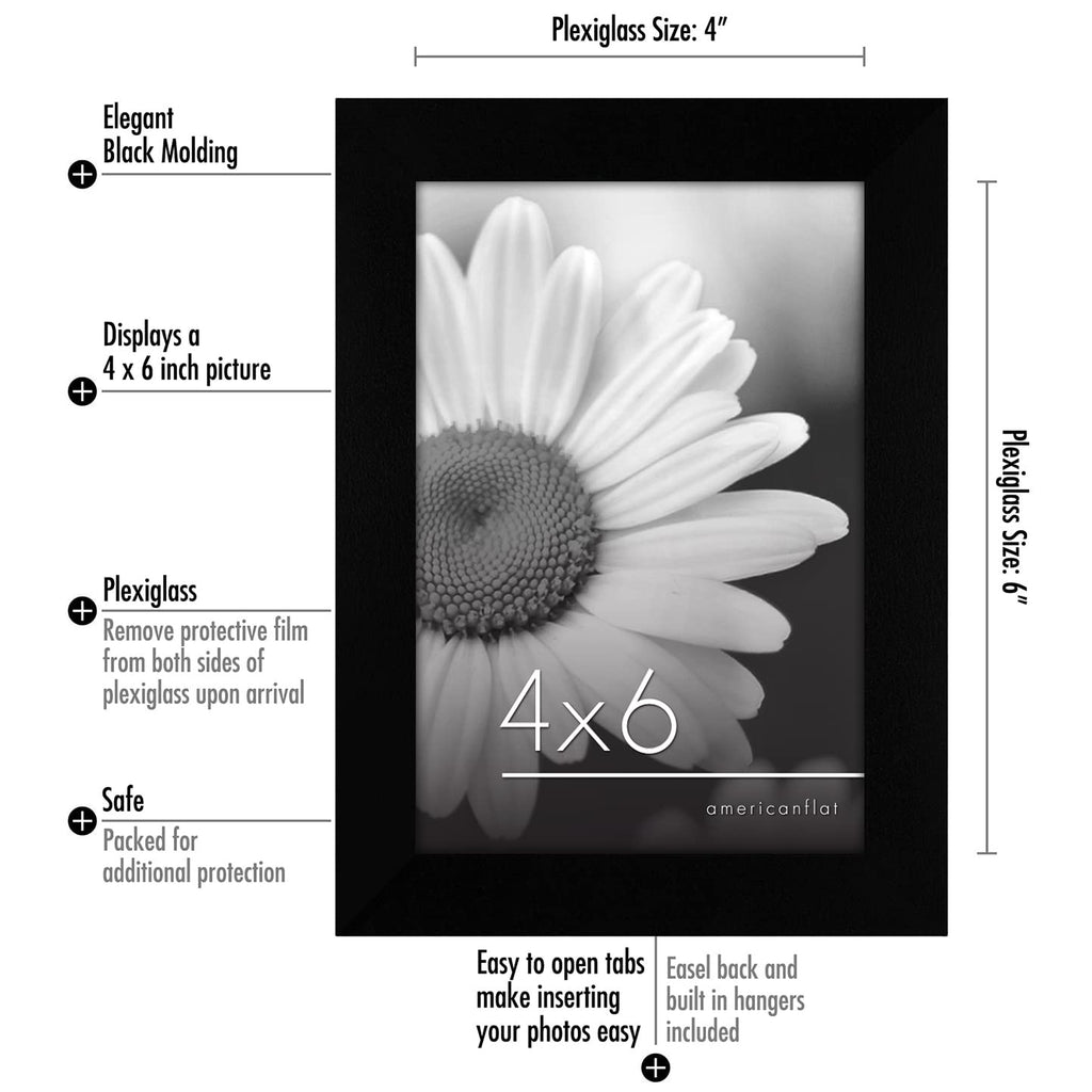 Americanflat Picture Frame, 4X6, Black, 6 Count